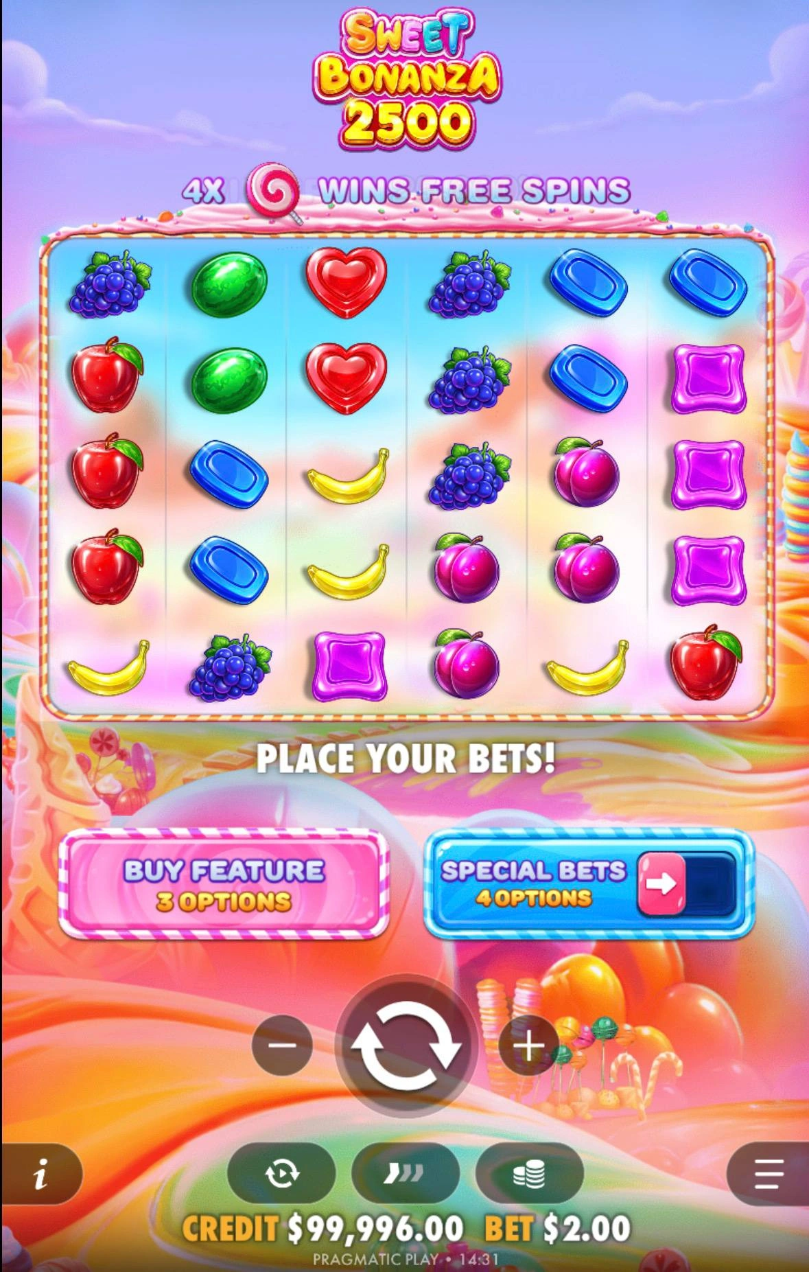 Prueba de juego móvil de Sweet Bonanza 2500 en teléfono inteligente