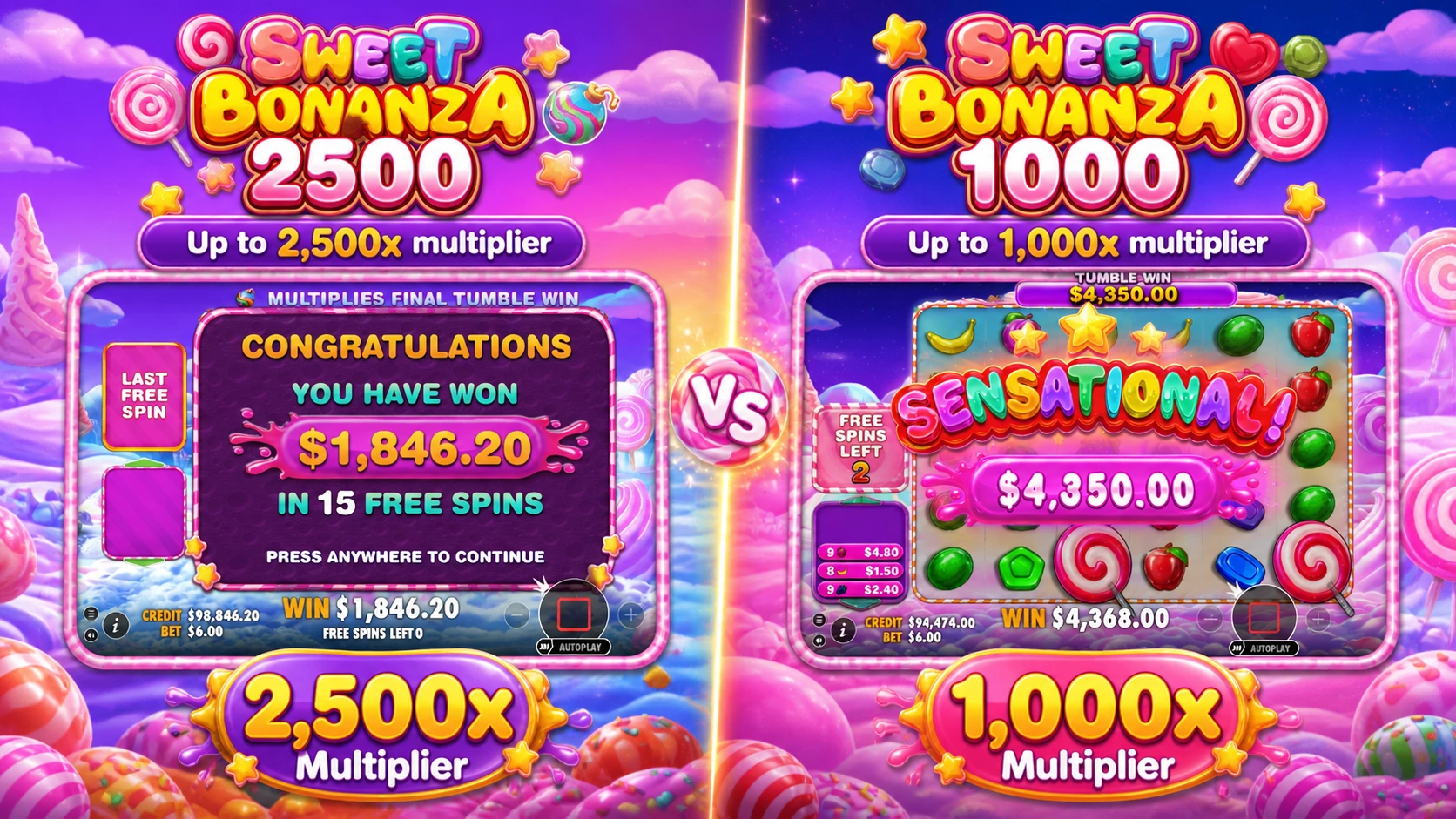Sweet Bonanza 2500 comparado con Sweet Bonanza 1000